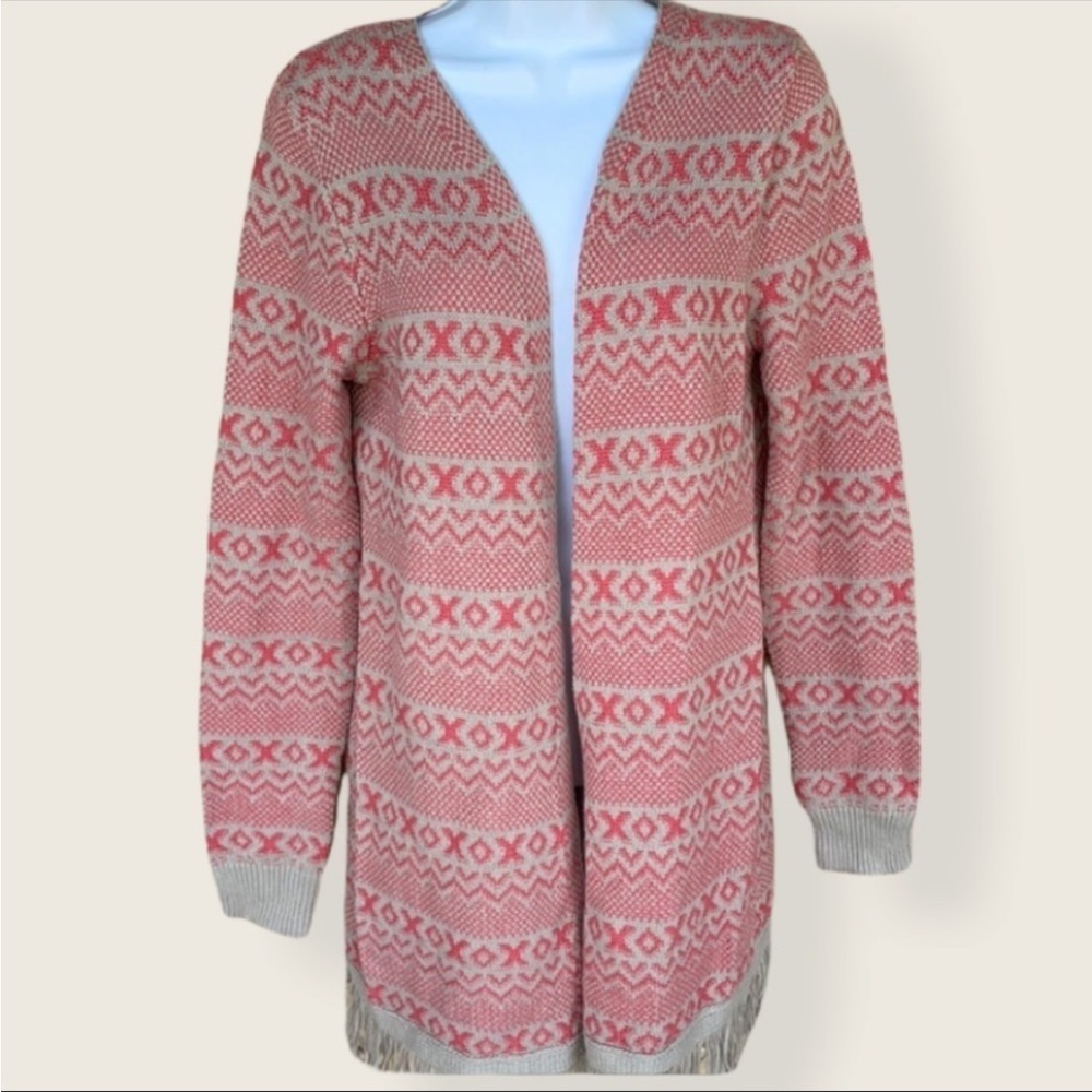 Natural Reflections Fringe XOXO Cardigan Boho Duster Size Med Cover up